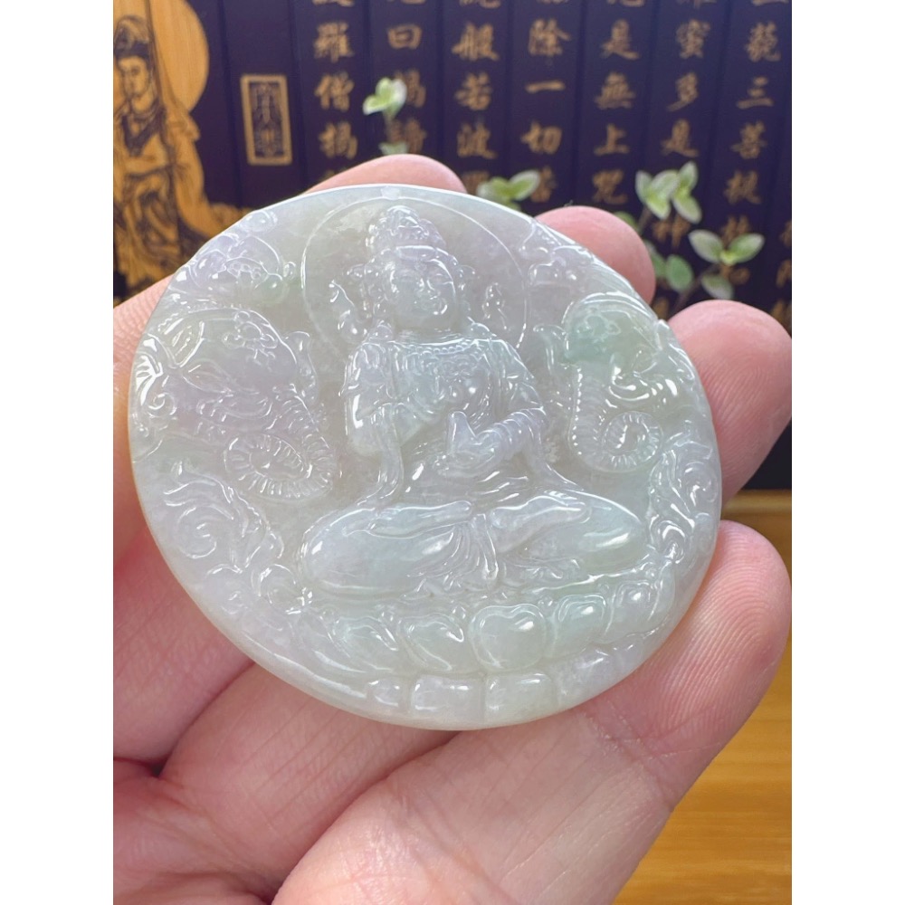 天然翡翠A貨-八大守護神-普賢菩薩鐲心玉牌 商品編號053006-細節圖5