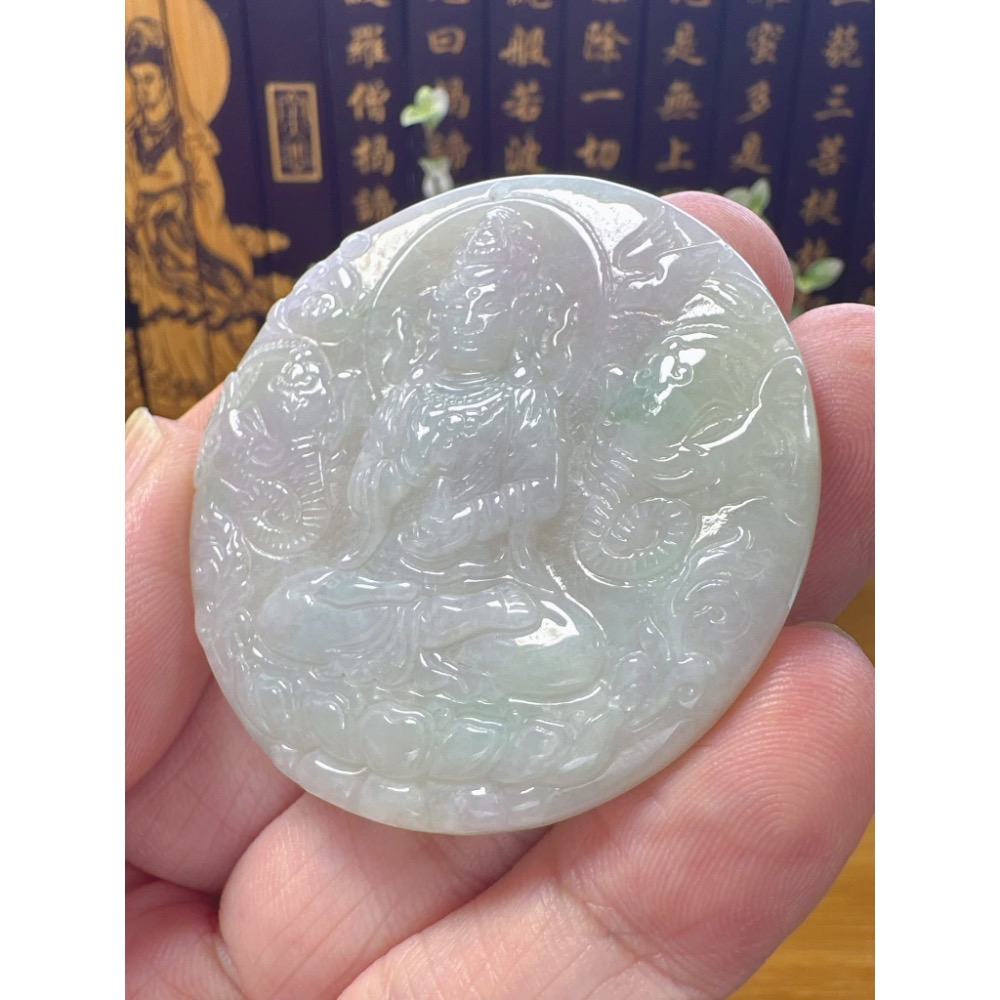 天然翡翠A貨-八大守護神-普賢菩薩鐲心玉牌 商品編號053006-細節圖6
