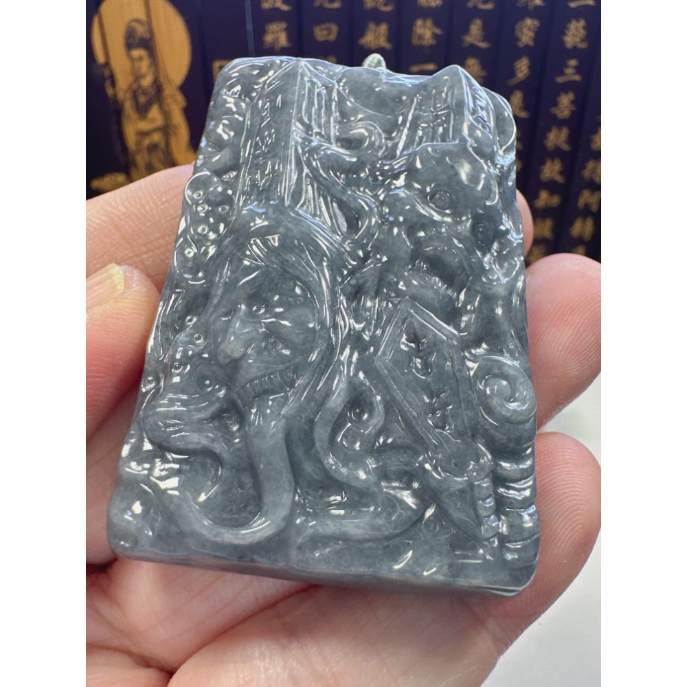 天然翡翠A貨-黑白無常烏雞種厚庄掛件  商品編號：062008-細節圖3