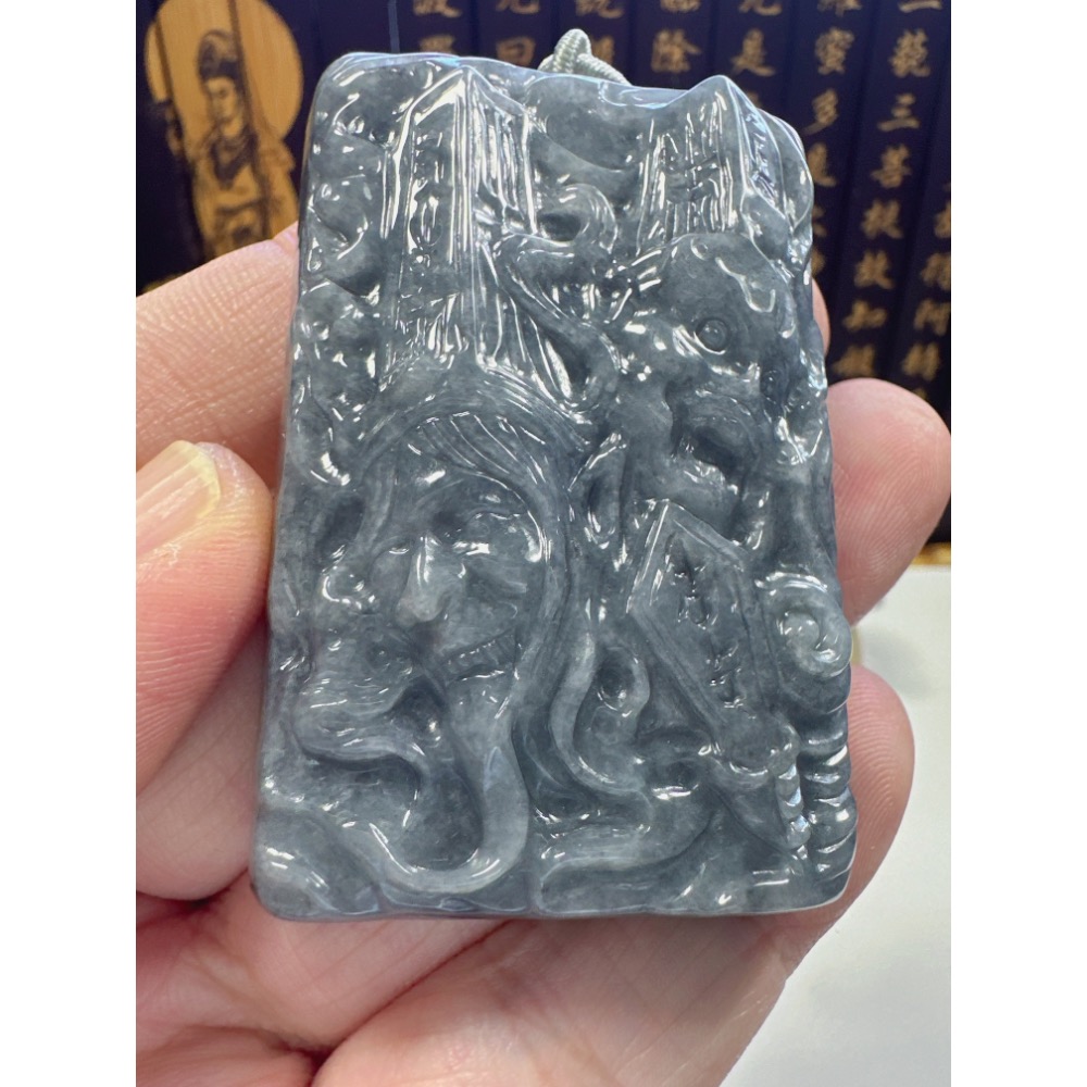 天然翡翠A貨-黑白無常烏雞種厚庄掛件  商品編號：062008-細節圖4