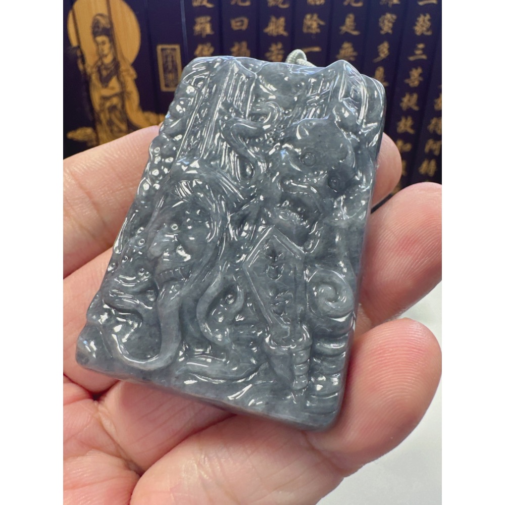 天然翡翠A貨-黑白無常烏雞種厚庄掛件  商品編號：062008-細節圖5