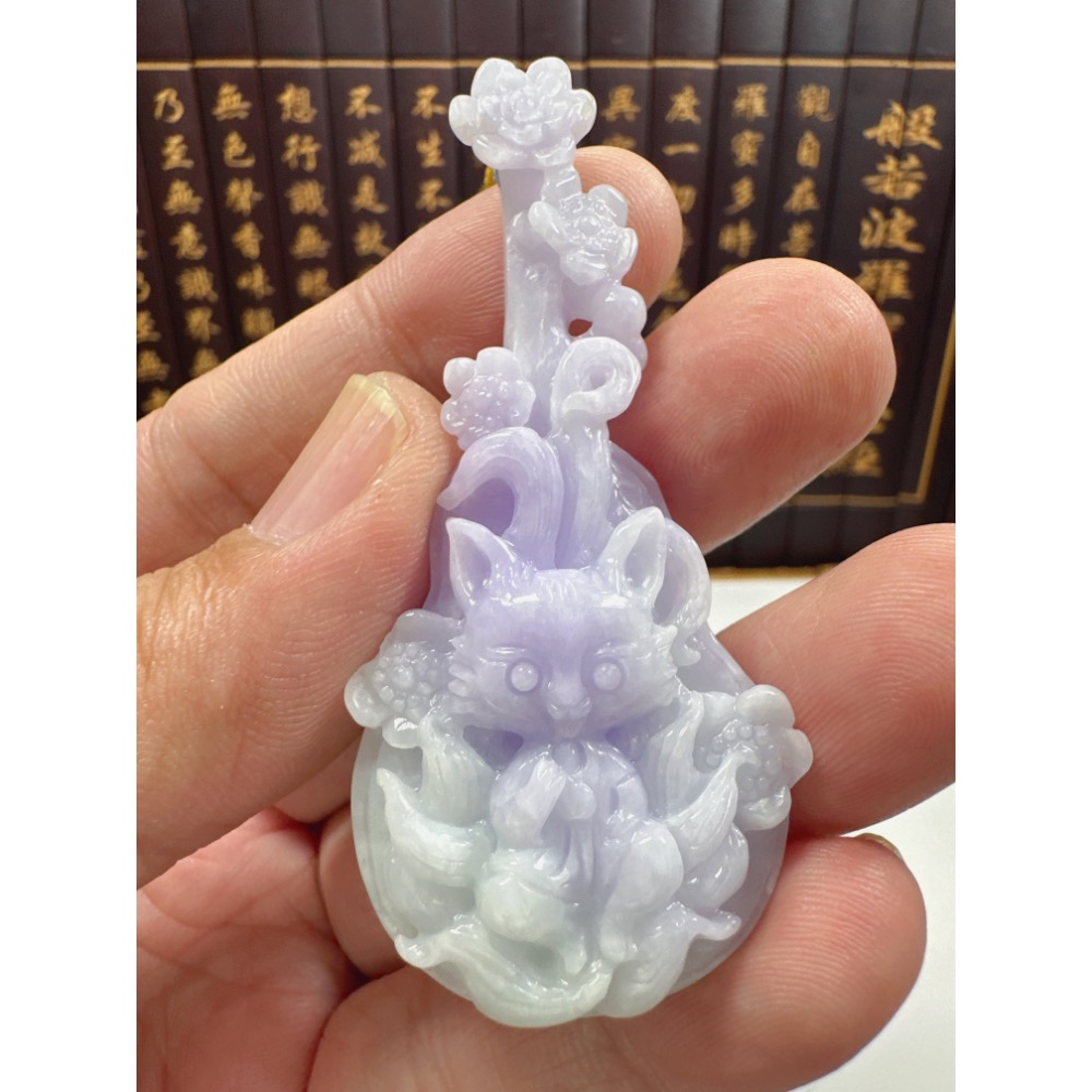 天然翡翠A貨-猶抱琵琶桃花開魅力無限九尾狐仙 商品編號062306-細節圖2