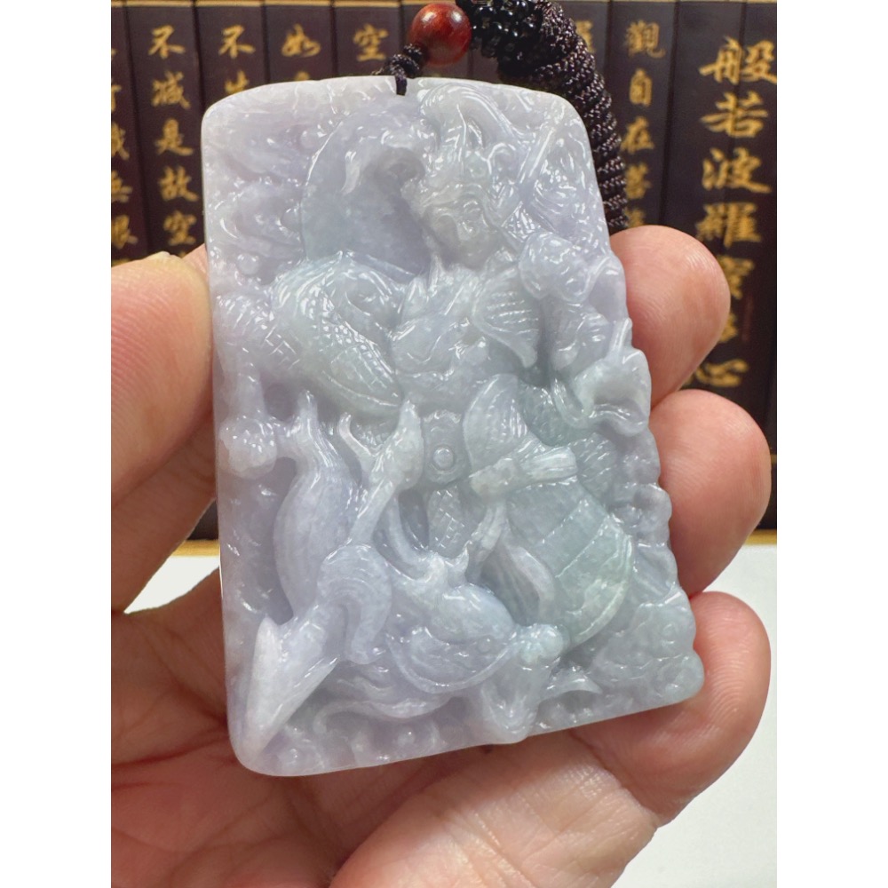 天然翡翠A貨-常勝將軍趙雲玉牌掛件 商品編號062810-細節圖2