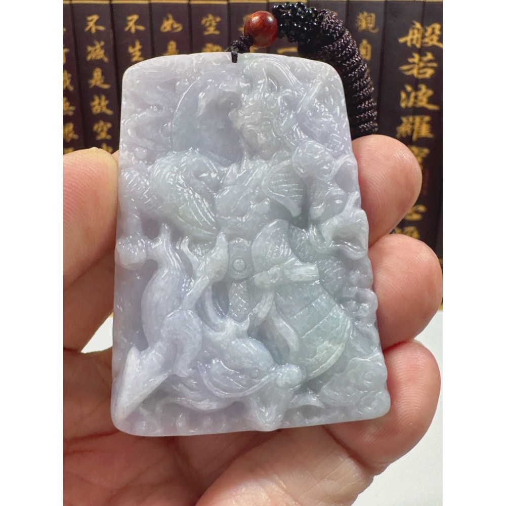 天然翡翠A貨-常勝將軍趙雲玉牌掛件 商品編號062810-細節圖3