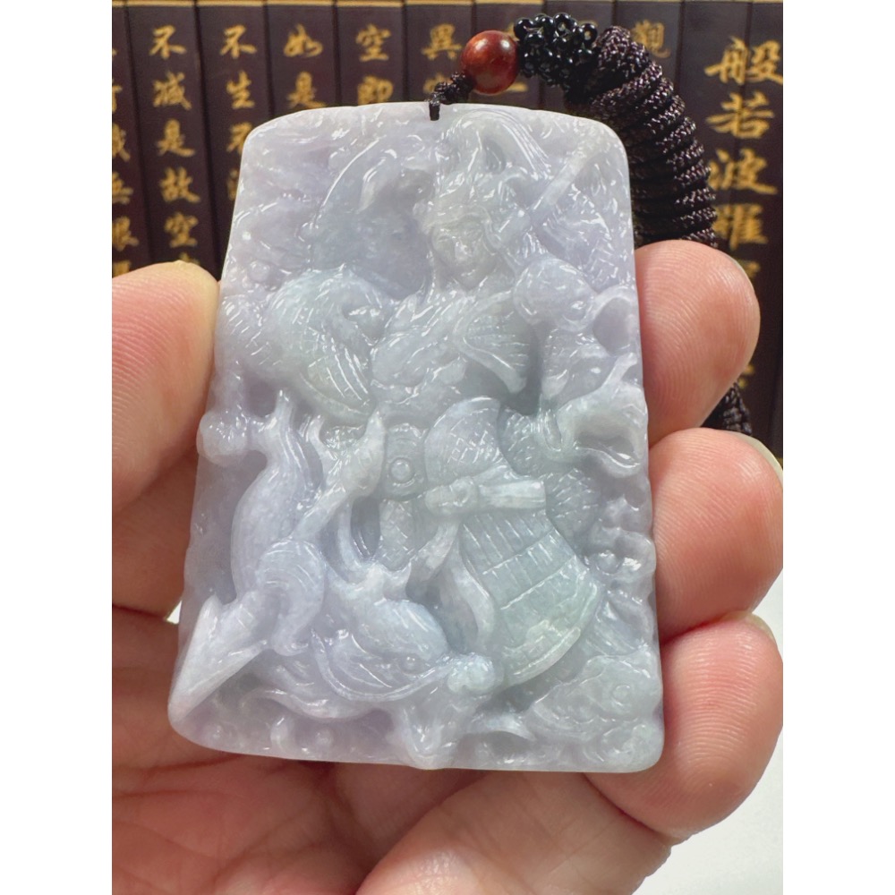 天然翡翠A貨-常勝將軍趙雲玉牌掛件 商品編號062810-細節圖4