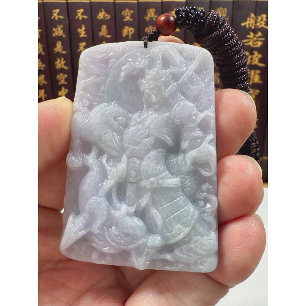 天然翡翠A貨-常勝將軍趙雲玉牌掛件 商品編號062810-細節圖5