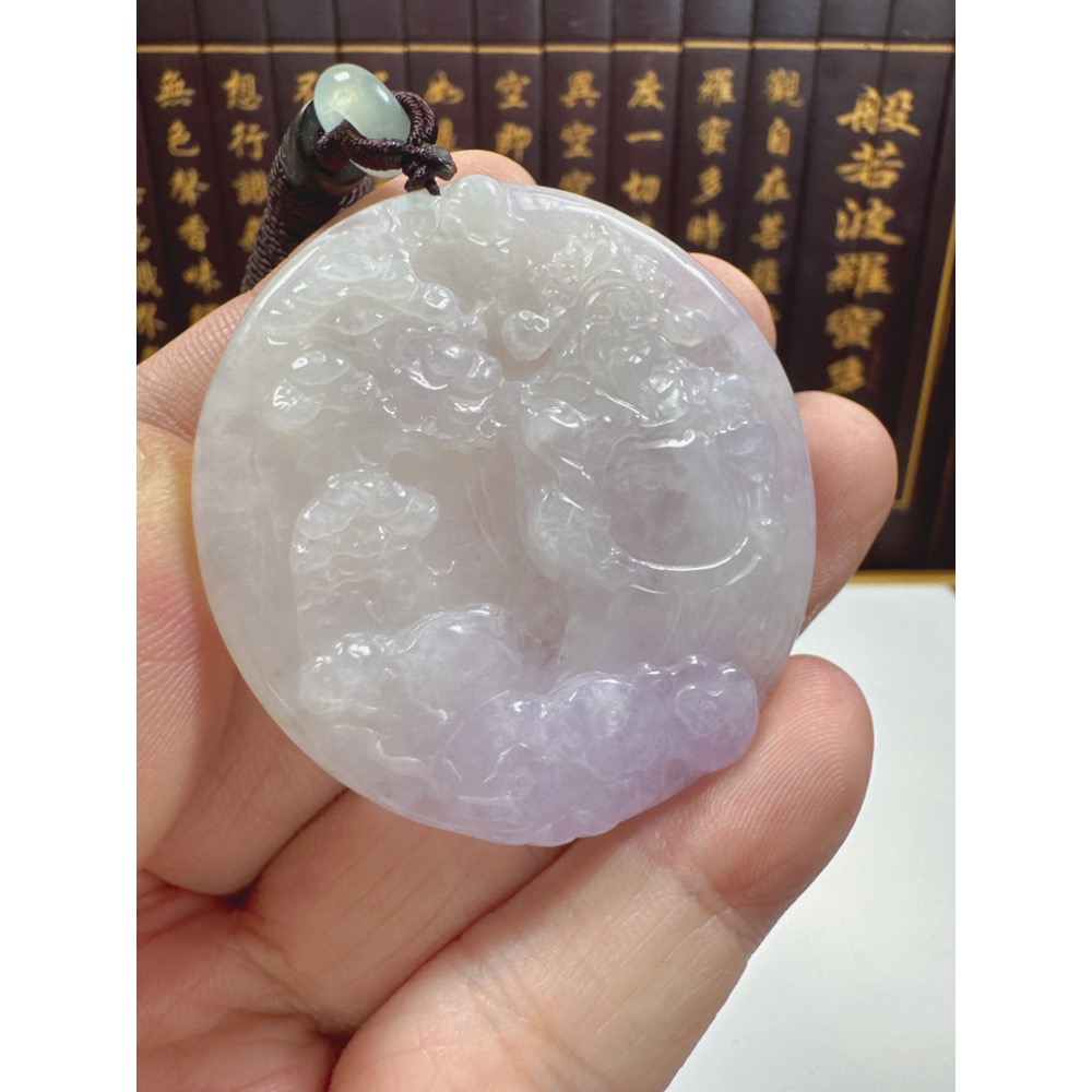 天然翡翠A貨-招財山水迎財神鐲心料掛件 商品編號063005-細節圖6