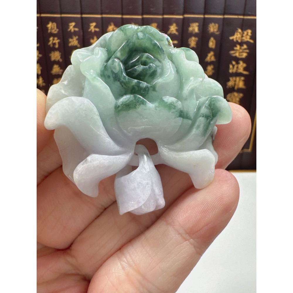 天然翡翠A貨-榮華富貴牡丹花掛件 商品編號070108-細節圖2