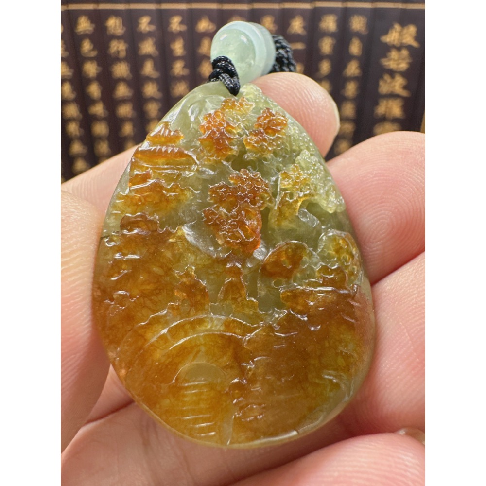 天然翡翠A貨-招財山水精雕掛件  商品編號070205-細節圖2