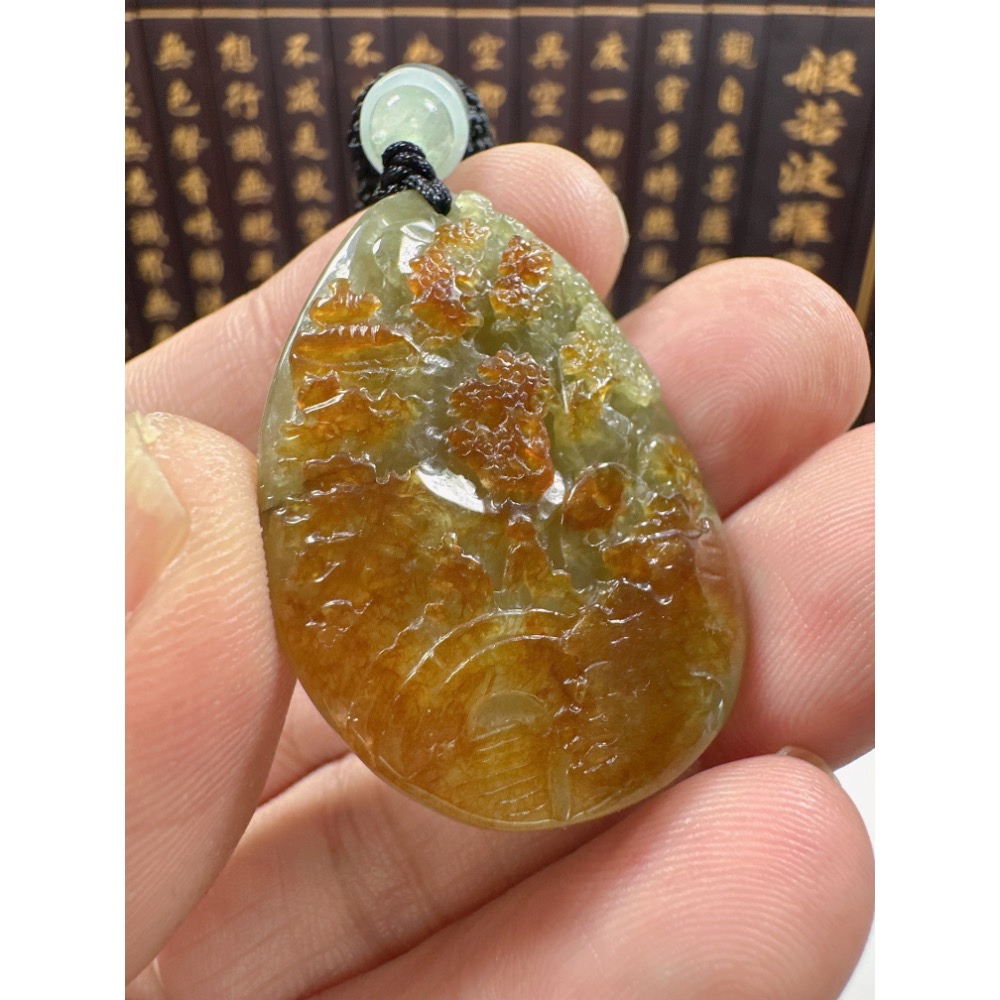天然翡翠A貨-招財山水精雕掛件  商品編號070205-細節圖3