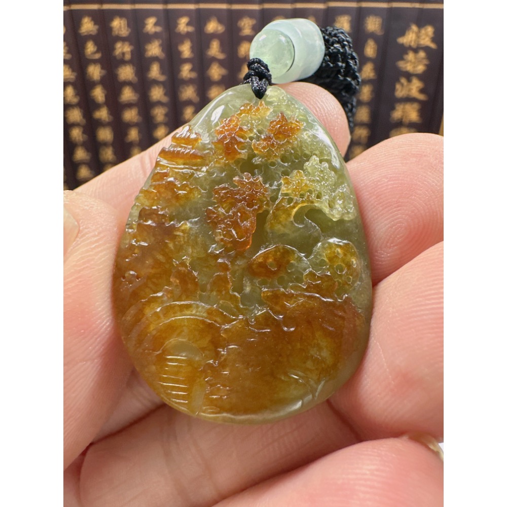 天然翡翠A貨-招財山水精雕掛件  商品編號070205-細節圖4