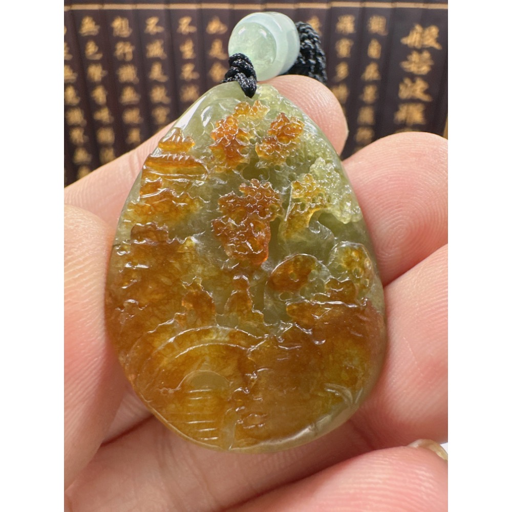 天然翡翠A貨-招財山水精雕掛件  商品編號070205-細節圖5