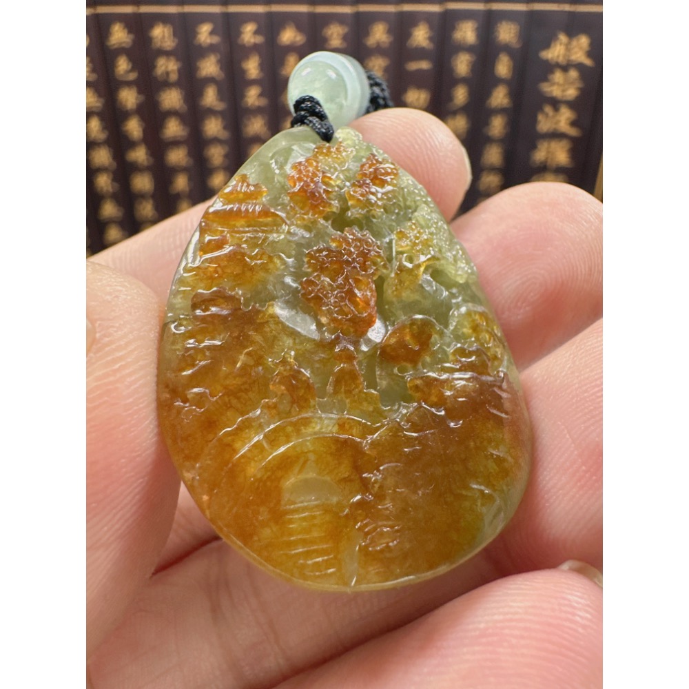 天然翡翠A貨-招財山水精雕掛件  商品編號070205-細節圖6