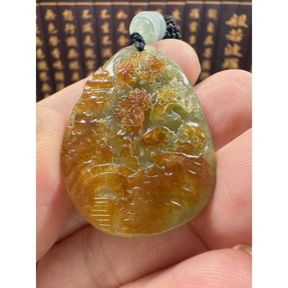 天然翡翠A貨-招財山水精雕掛件  商品編號070205-細節圖7