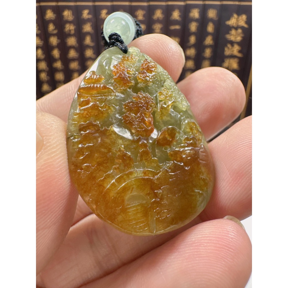 天然翡翠A貨-招財山水精雕掛件  商品編號070205-細節圖8