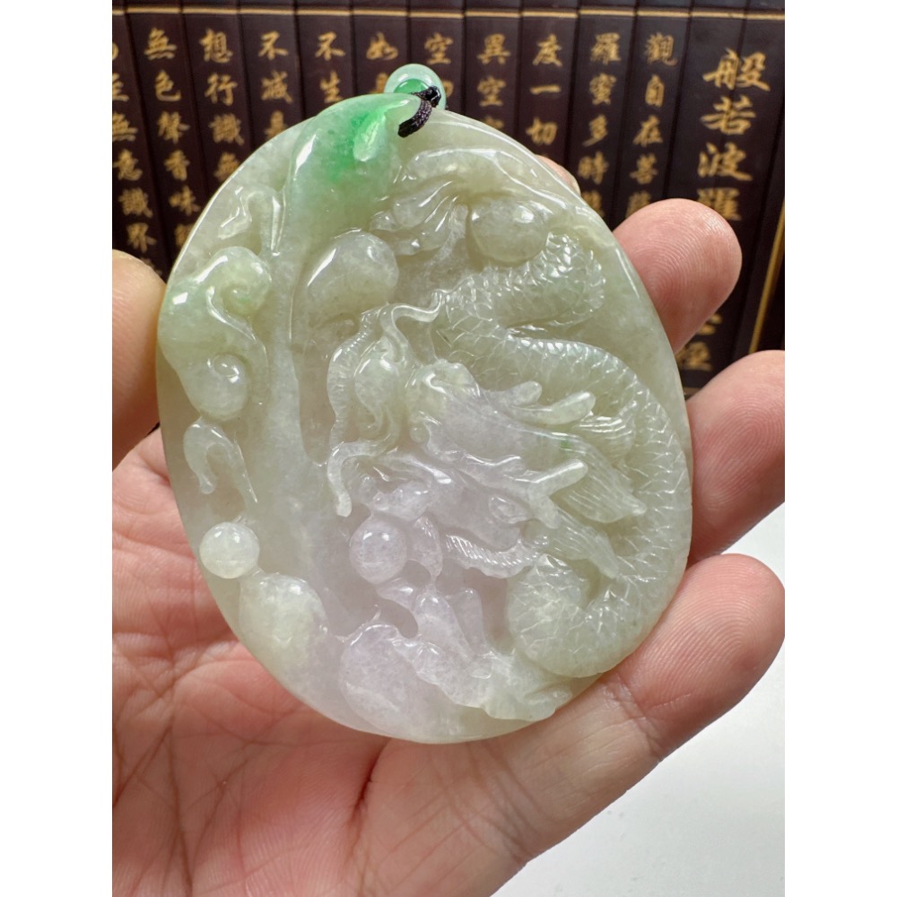 天然翡翠A貨-龍霸天下神龍護主藕會發財如意玉牌掛件 商品編號：070301-細節圖2
