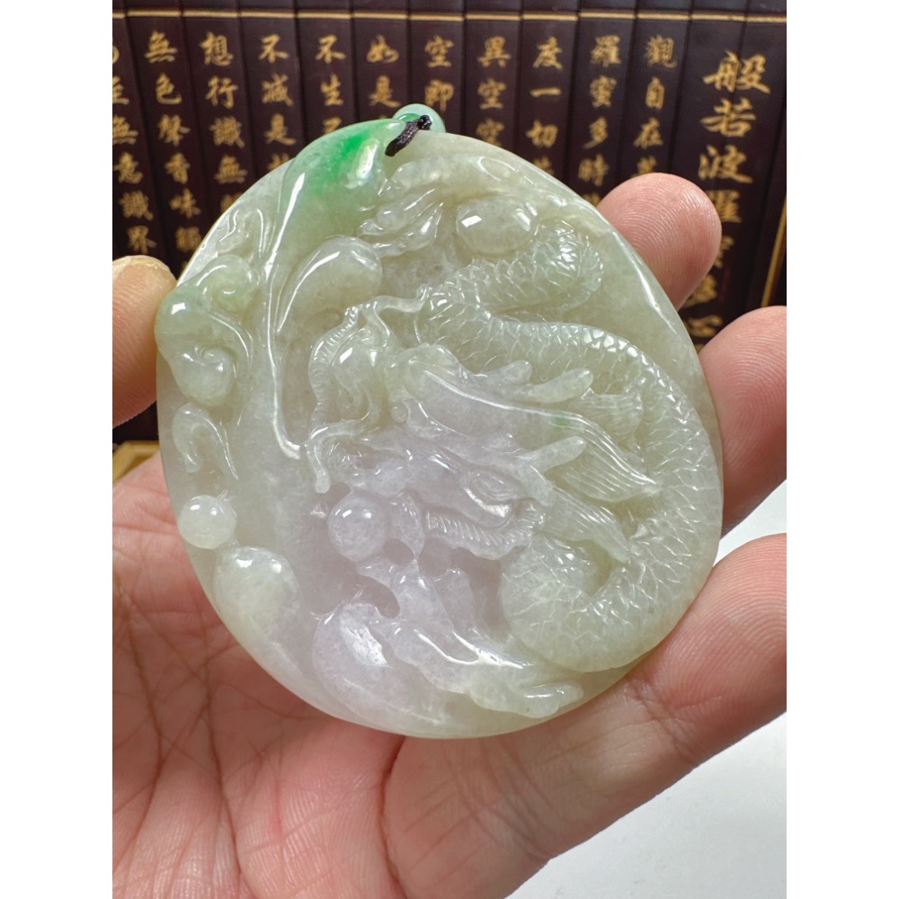 天然翡翠A貨-龍霸天下神龍護主藕會發財如意玉牌掛件 商品編號：070301-細節圖5