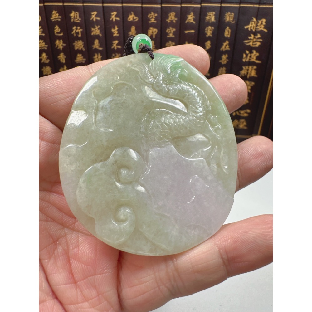 天然翡翠A貨-龍霸天下神龍護主藕會發財如意玉牌掛件 商品編號：070301-細節圖7