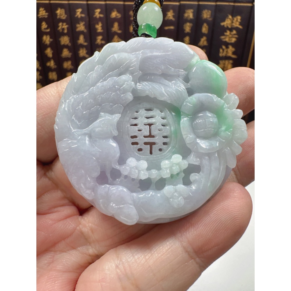 天然翡翠A貨-喜鵲報喜榮華富貴鐲心厚庄掛件 商品編號070307-細節圖2