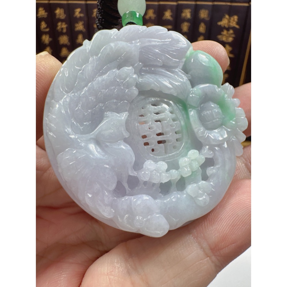 天然翡翠A貨-喜鵲報喜榮華富貴鐲心厚庄掛件 商品編號070307-細節圖3