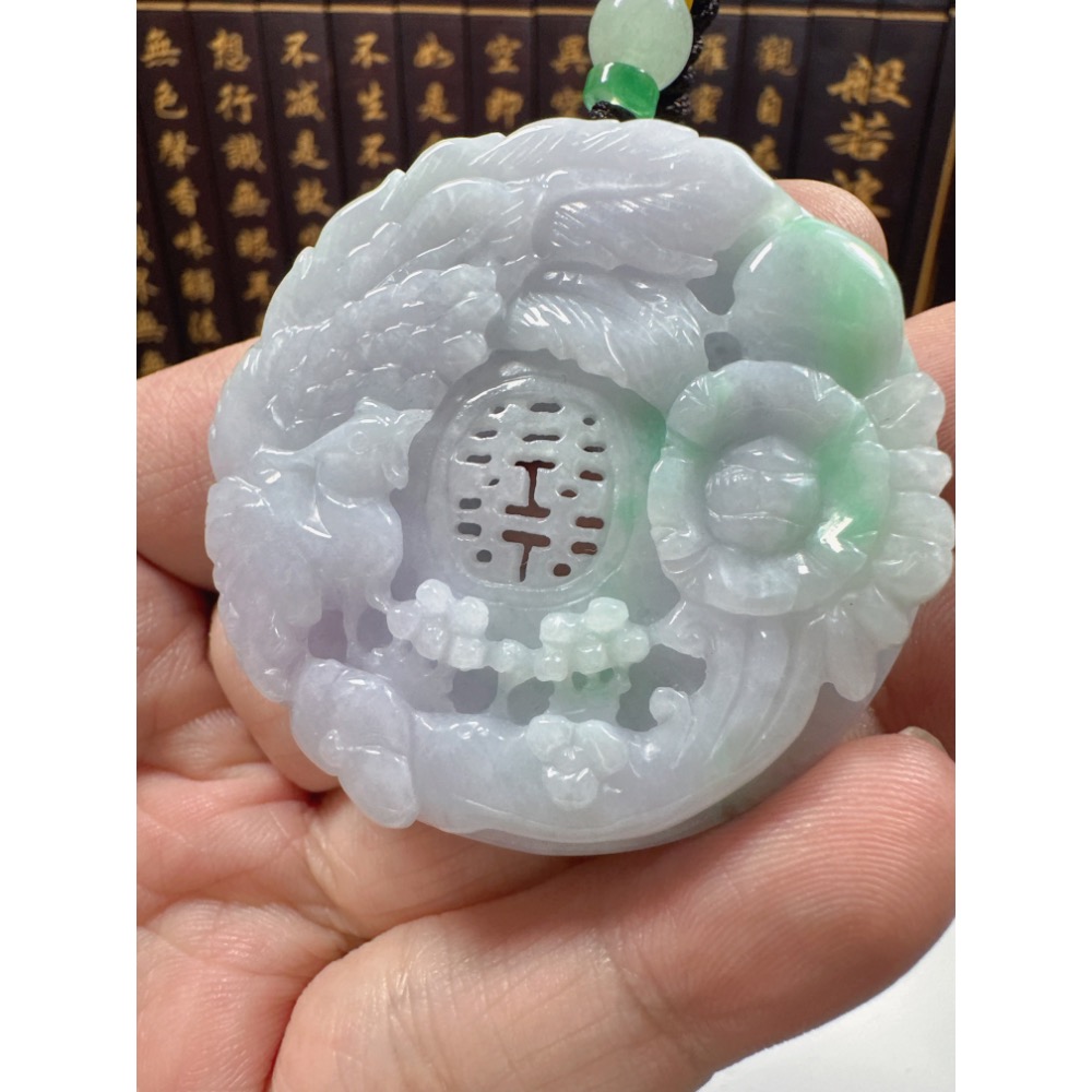 天然翡翠A貨-喜鵲報喜榮華富貴鐲心厚庄掛件 商品編號070307-細節圖4
