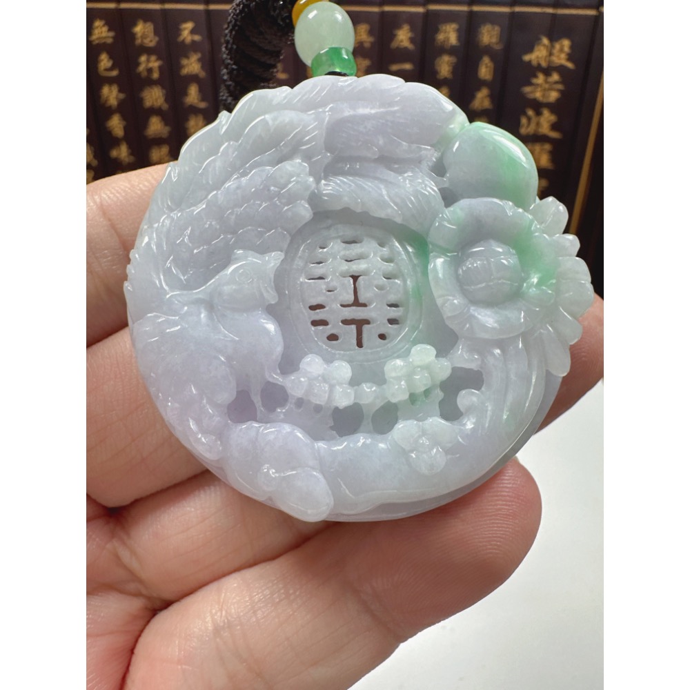 天然翡翠A貨-喜鵲報喜榮華富貴鐲心厚庄掛件 商品編號070307-細節圖6
