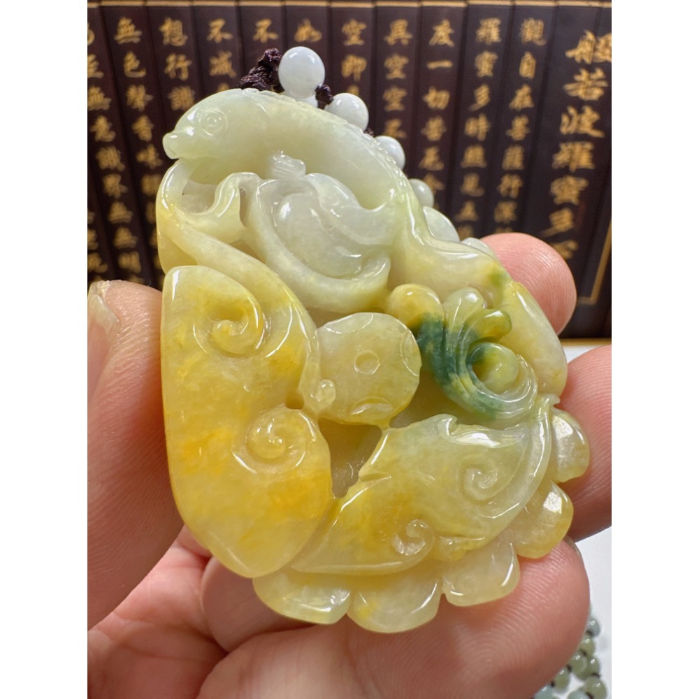 天然翡翠A貨-前程似錦藕會發財進寶如意立體厚庄掛件 商品編號070410-細節圖2