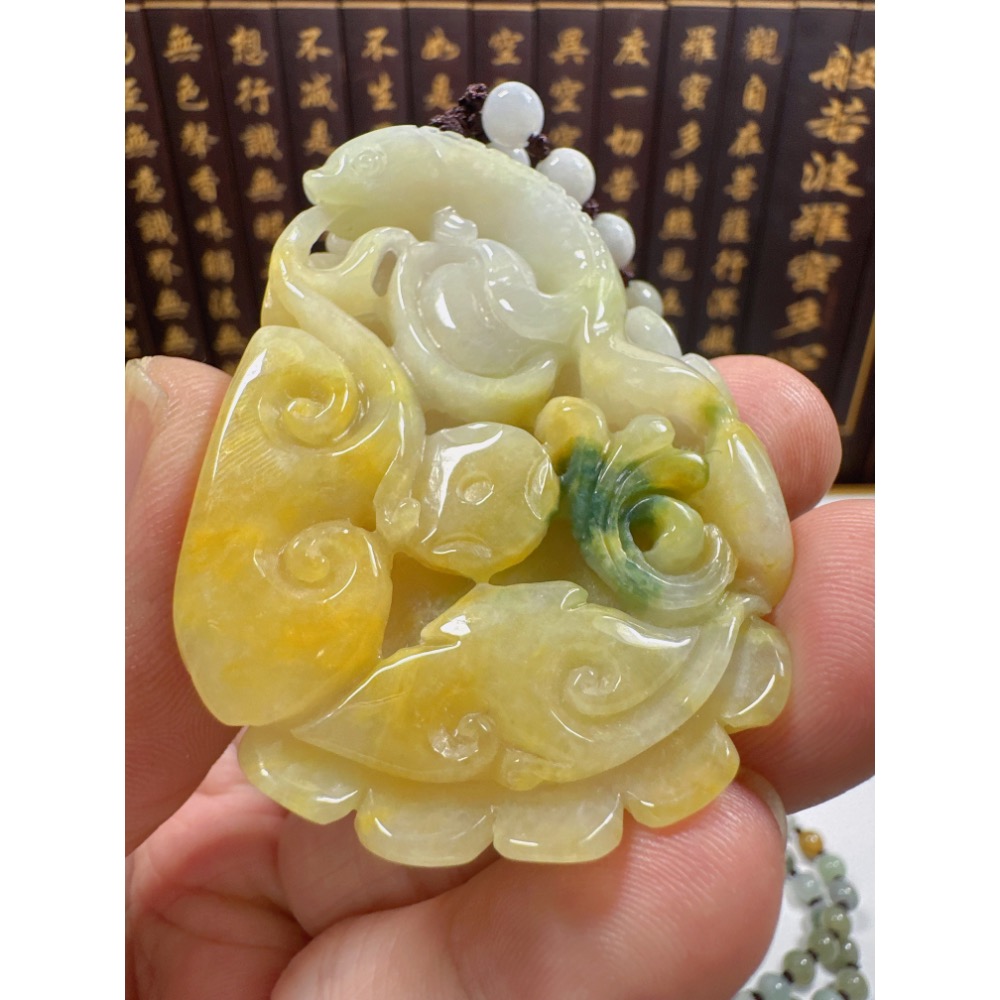 天然翡翠A貨-前程似錦藕會發財進寶如意立體厚庄掛件 商品編號070410-細節圖3
