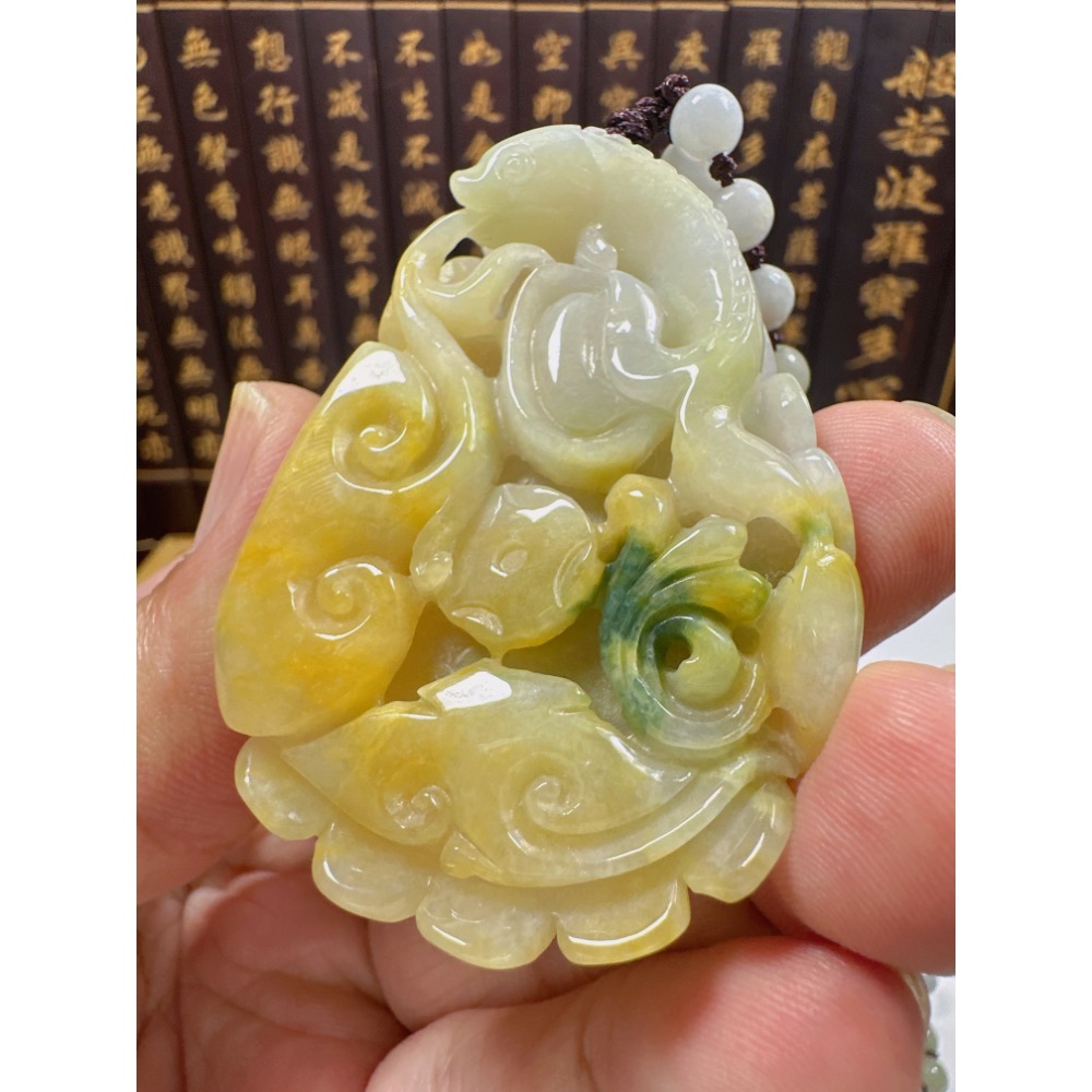 天然翡翠A貨-前程似錦藕會發財進寶如意立體厚庄掛件 商品編號070410-細節圖4