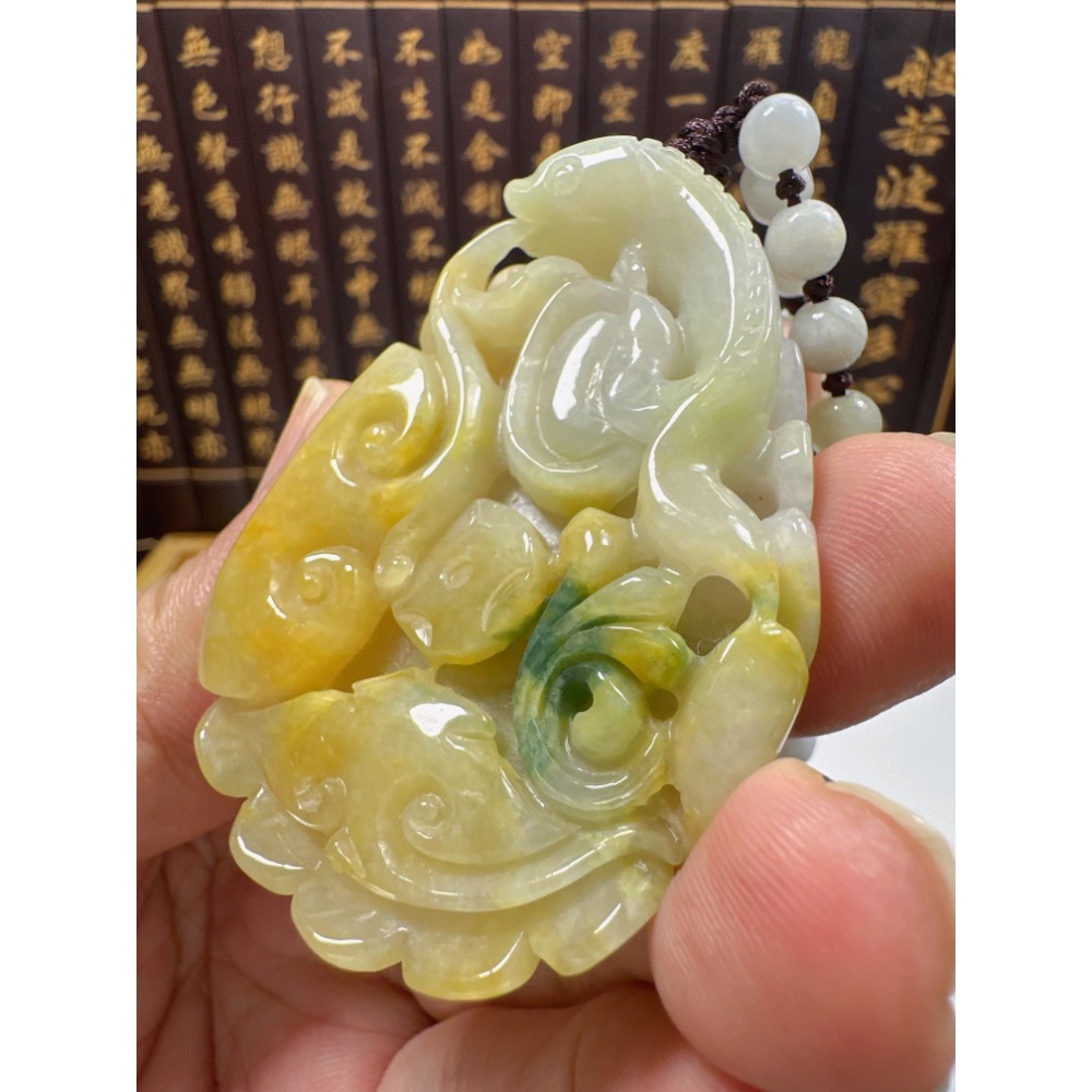 天然翡翠A貨-前程似錦藕會發財進寶如意立體厚庄掛件 商品編號070410-細節圖5