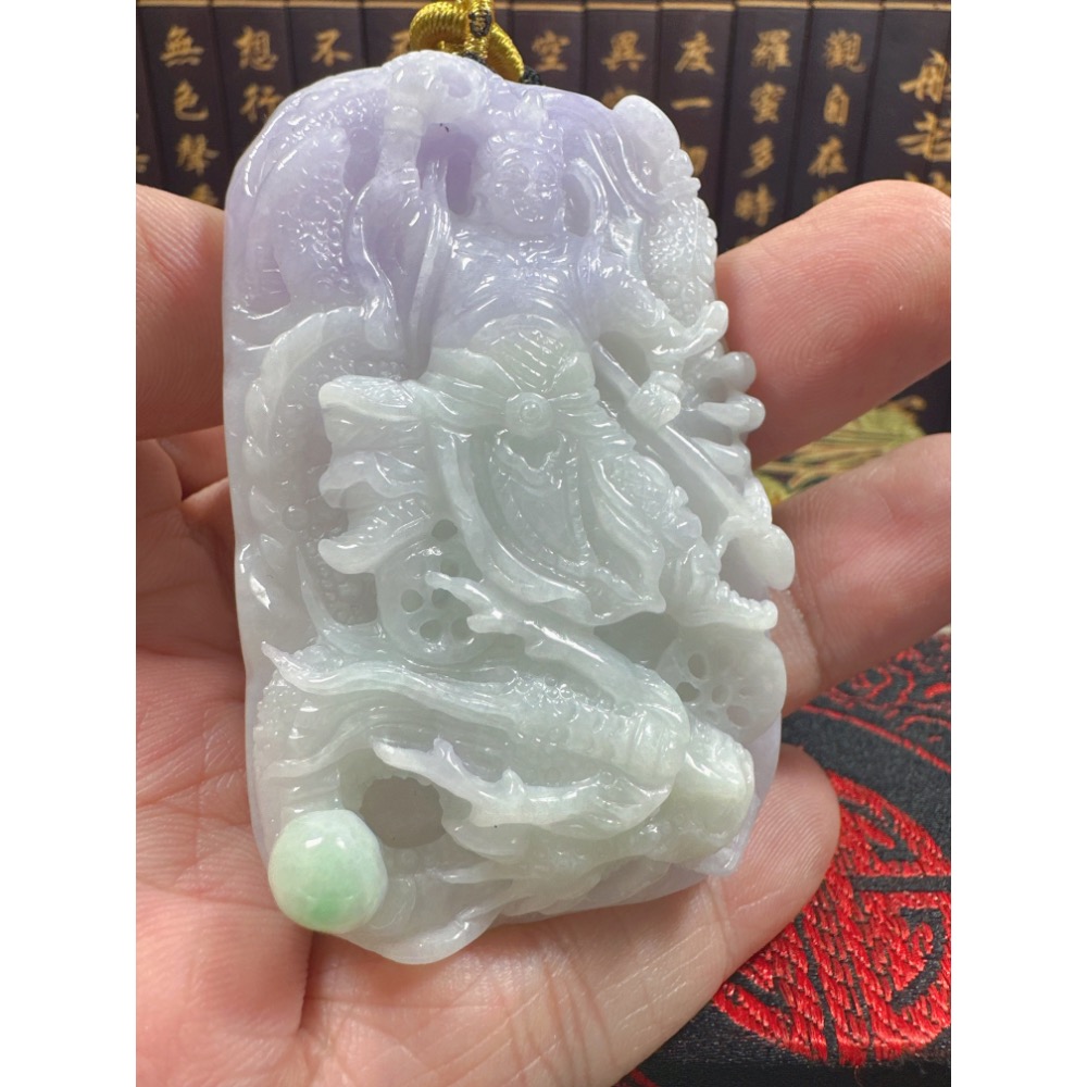 天然翡翠A貨-乘龍三太子立體厚庄雙面雕玉牌 商品編號070502-細節圖3