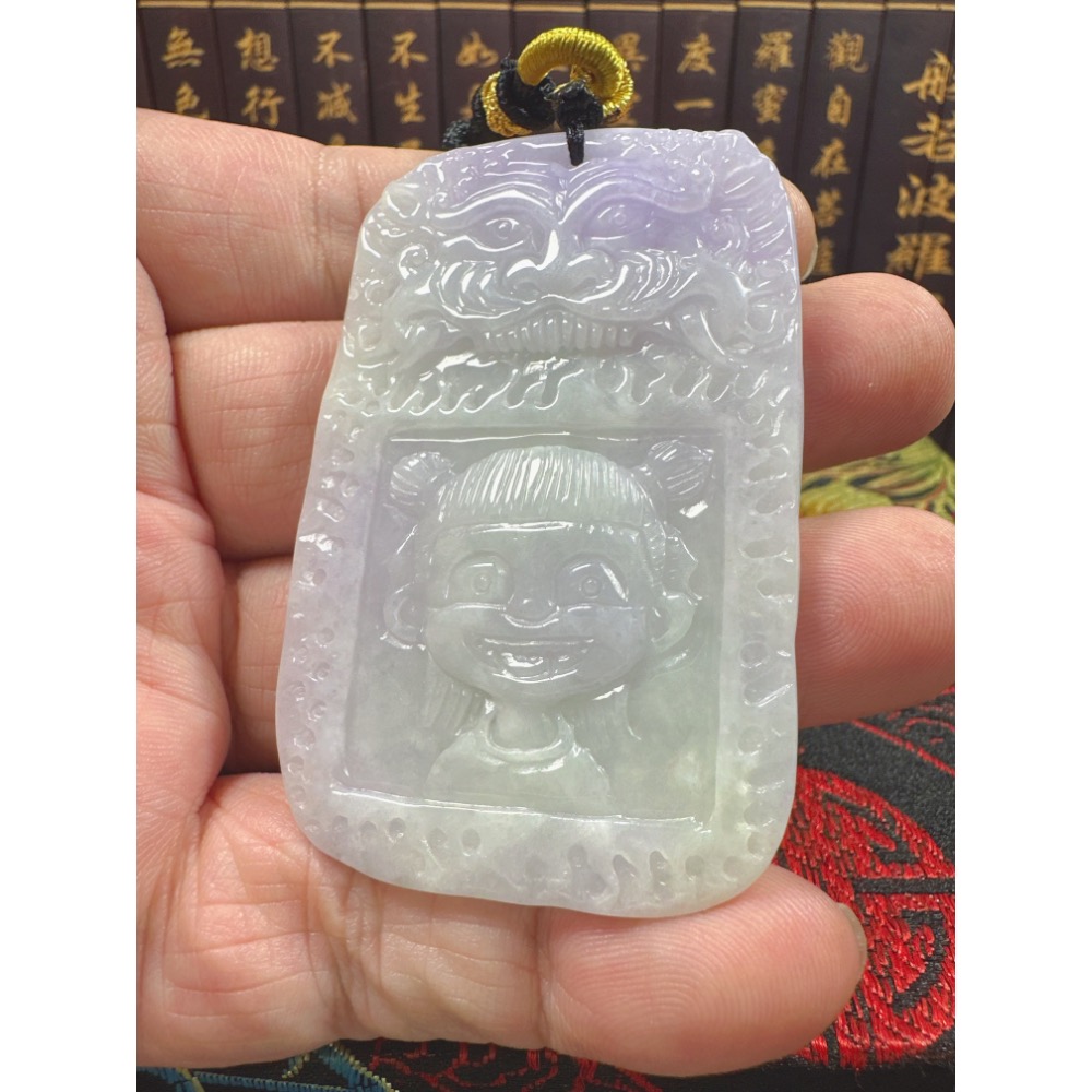 天然翡翠A貨-乘龍三太子立體厚庄雙面雕玉牌 商品編號070502-細節圖9