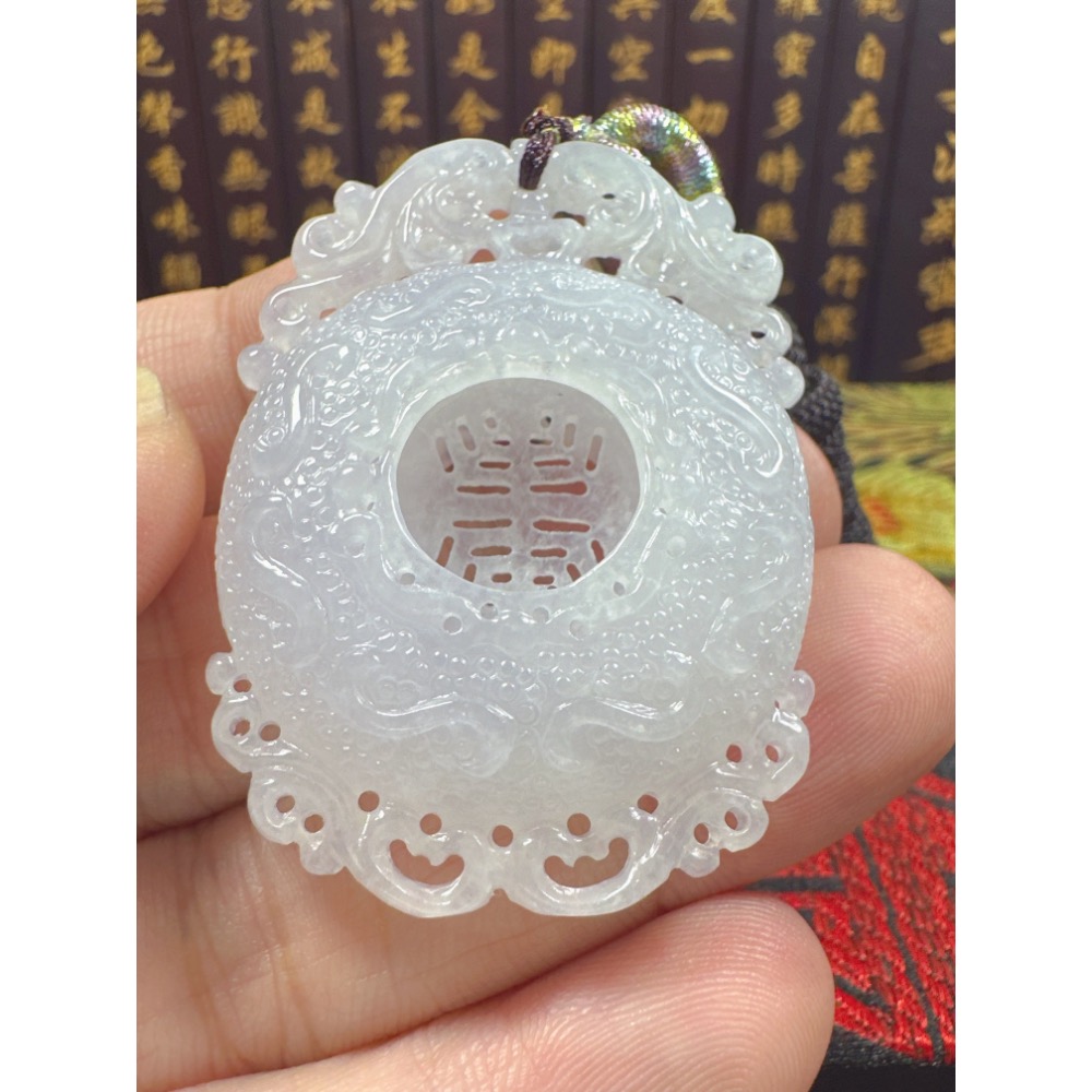 天然翡翠A貨-萬壽無疆仿古手工雕立體厚庄掛件 商品編號070506-細節圖5