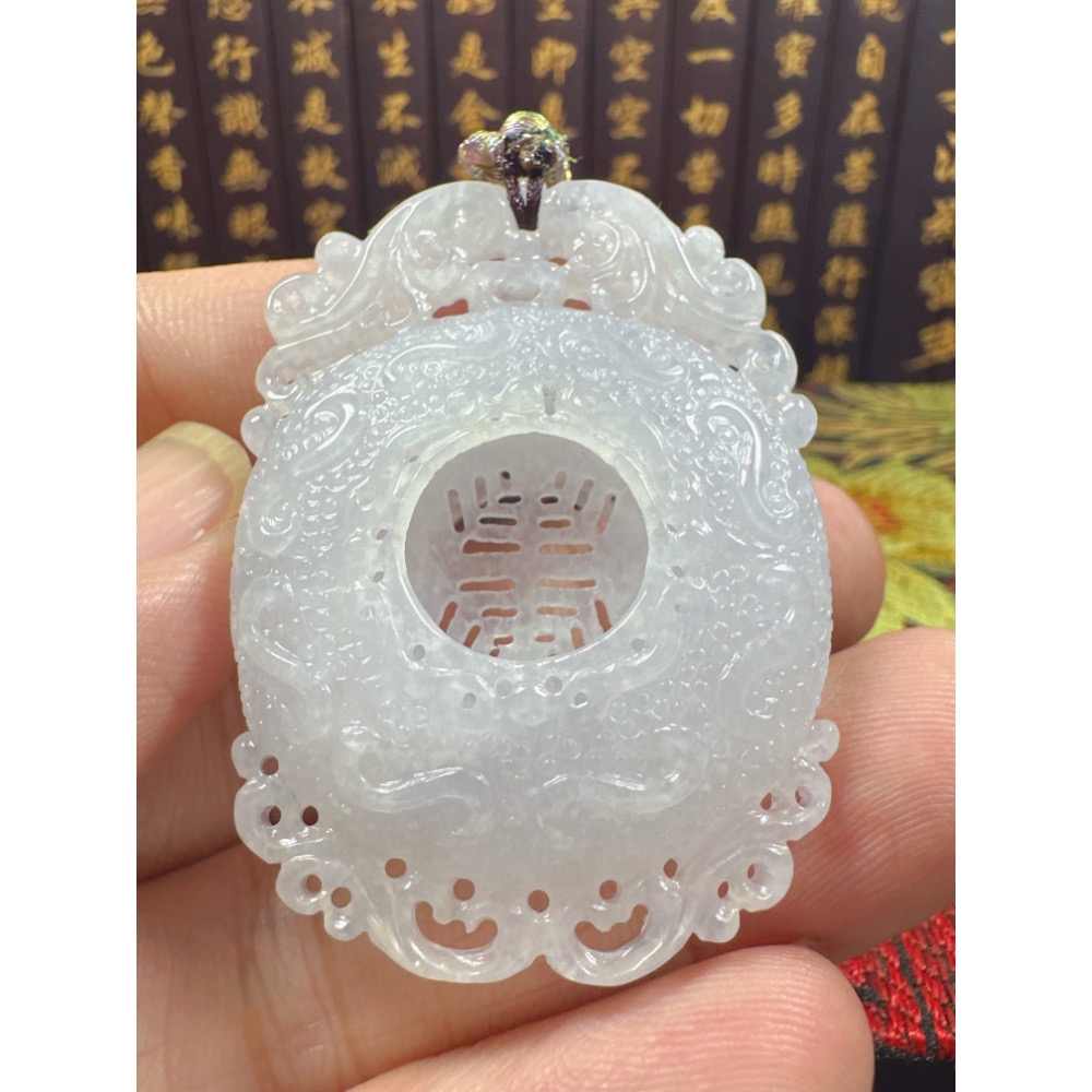 天然翡翠A貨-萬壽無疆仿古手工雕立體厚庄掛件 商品編號070506-細節圖9