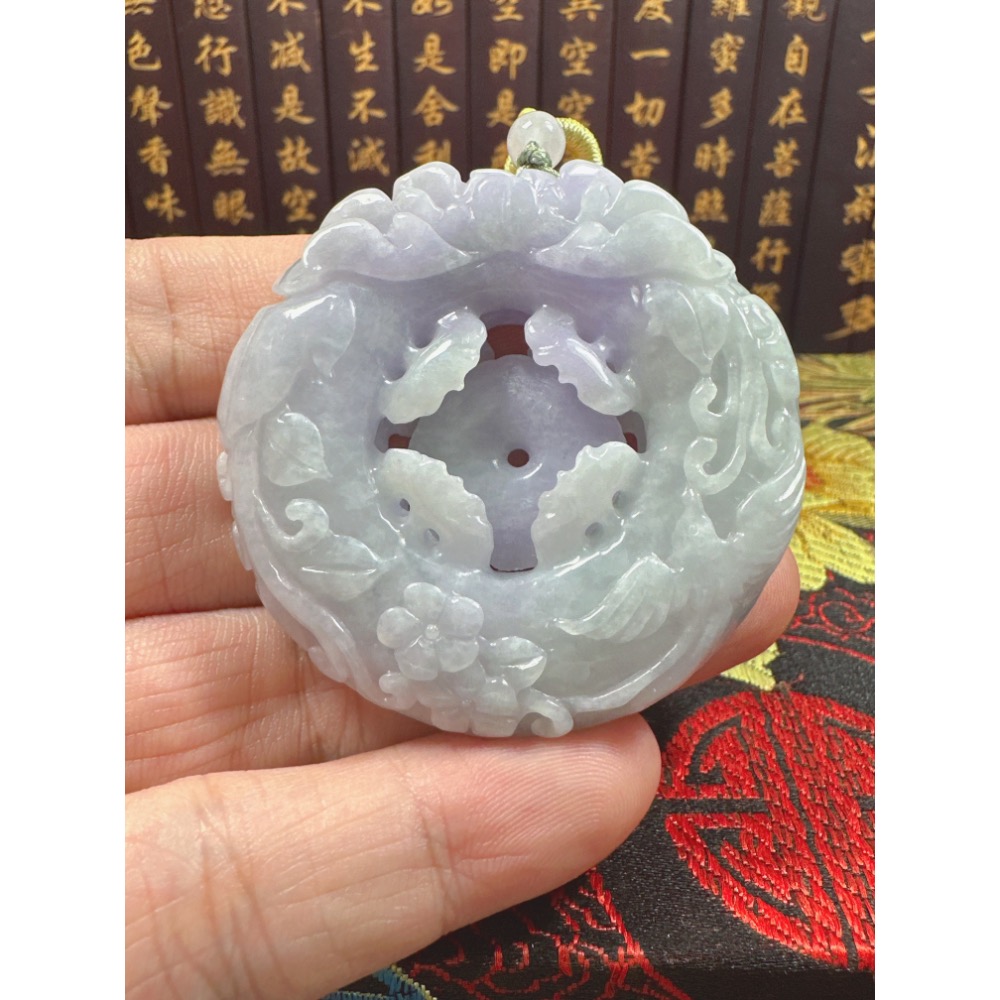 天然翡翠A貨-喜鵲報喜榮華富貴圓滿立體厚庄手工雕平安扣 商品編號070507-細節圖2