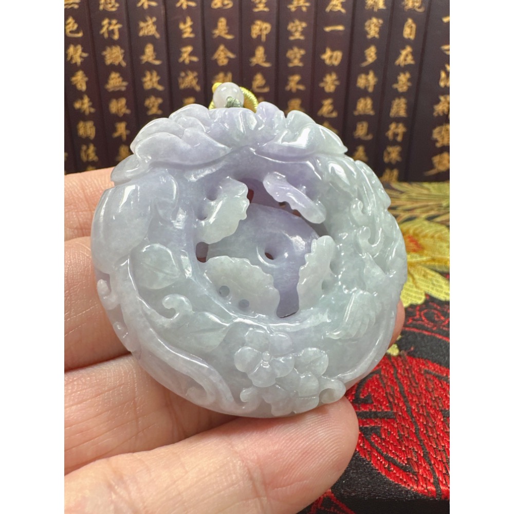 天然翡翠A貨-喜鵲報喜榮華富貴圓滿立體厚庄手工雕平安扣 商品編號070507-細節圖3