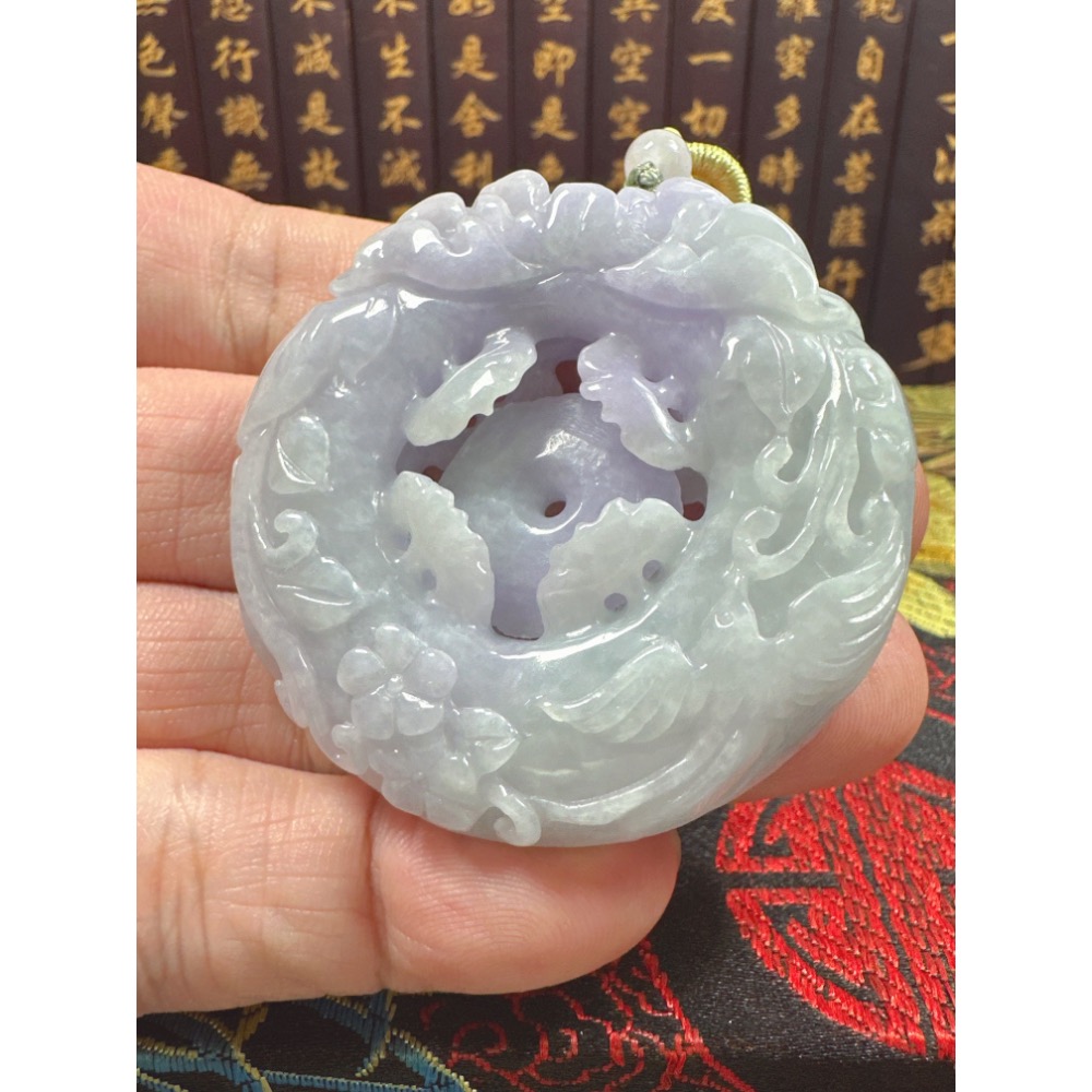 天然翡翠A貨-喜鵲報喜榮華富貴圓滿立體厚庄手工雕平安扣 商品編號070507-細節圖4