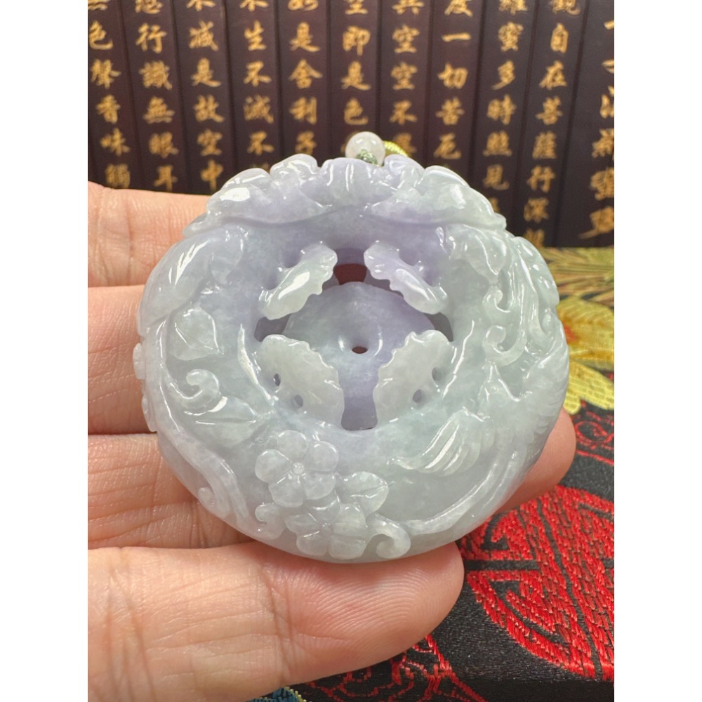 天然翡翠A貨-喜鵲報喜榮華富貴圓滿立體厚庄手工雕平安扣 商品編號070507-細節圖5