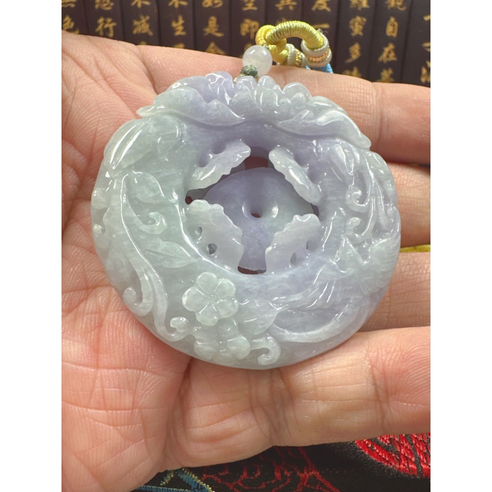 天然翡翠A貨-喜鵲報喜榮華富貴圓滿立體厚庄手工雕平安扣 商品編號070507-細節圖7