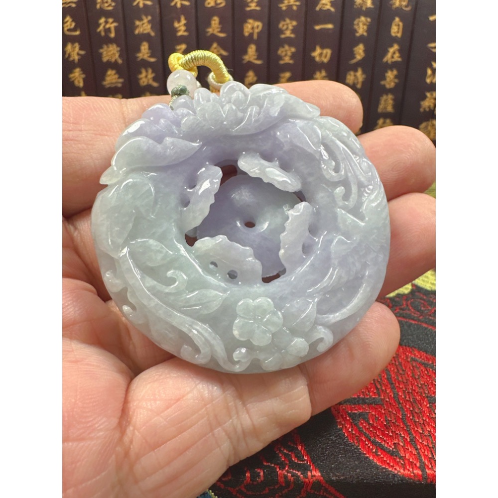 天然翡翠A貨-喜鵲報喜榮華富貴圓滿立體厚庄手工雕平安扣 商品編號070507-細節圖8