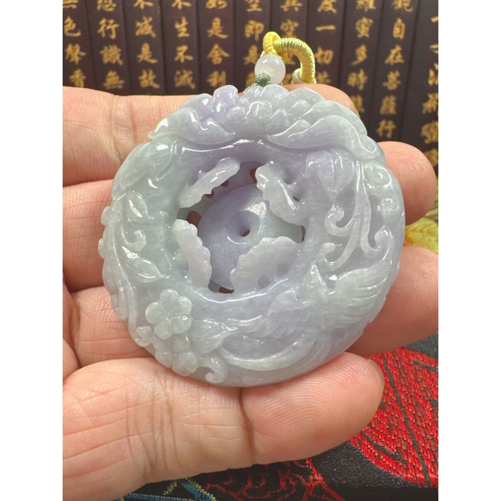 天然翡翠A貨-喜鵲報喜榮華富貴圓滿立體厚庄手工雕平安扣 商品編號070507-細節圖9