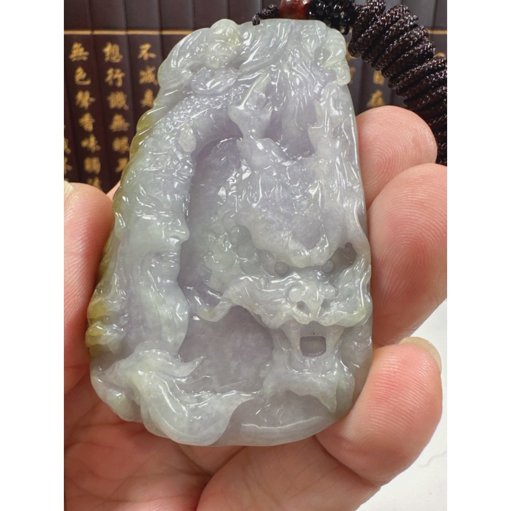 天然翡翠A貨-關聖帝君神龍護身福氣滿滿玉牌掛件 商品編號：070801-細節圖3