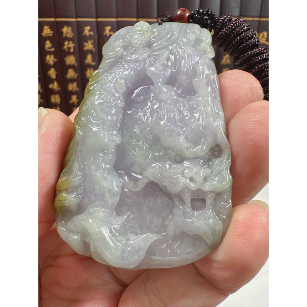 天然翡翠A貨-關聖帝君神龍護身福氣滿滿玉牌掛件 商品編號：070801-細節圖4