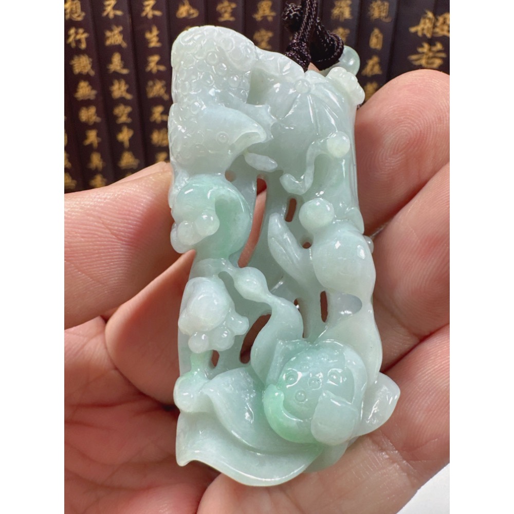 天然翡翠A貨-花開富貴事業有成呱呱來財立體厚庄掛件 商品編號072006-細節圖4