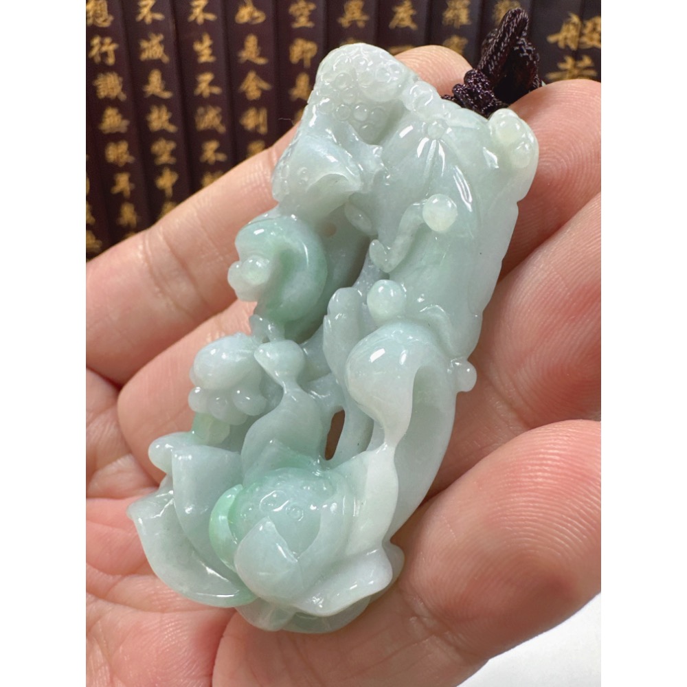天然翡翠A貨-花開富貴事業有成呱呱來財立體厚庄掛件 商品編號072006-細節圖6