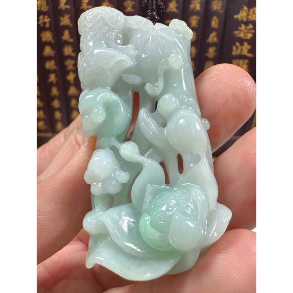 天然翡翠A貨-花開富貴事業有成呱呱來財立體厚庄掛件 商品編號072006-細節圖7