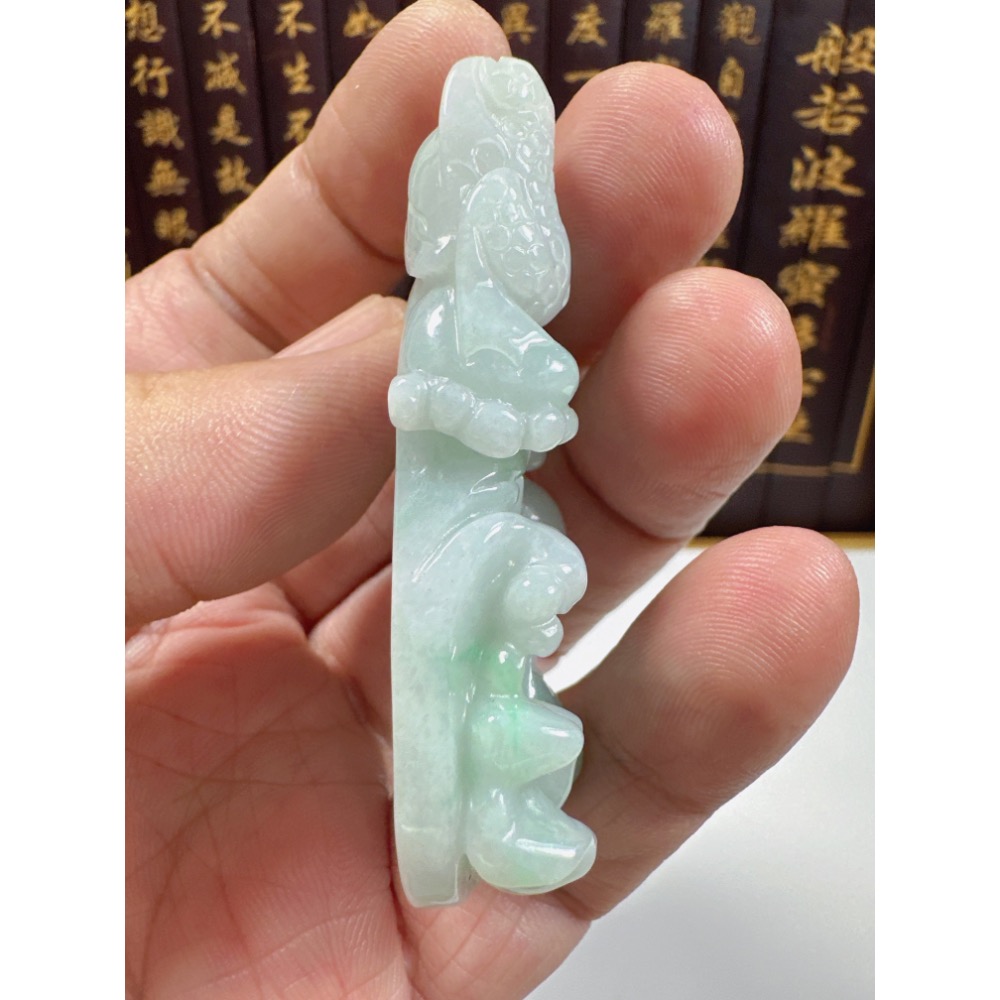天然翡翠A貨-花開富貴事業有成呱呱來財立體厚庄掛件 商品編號072006-細節圖8