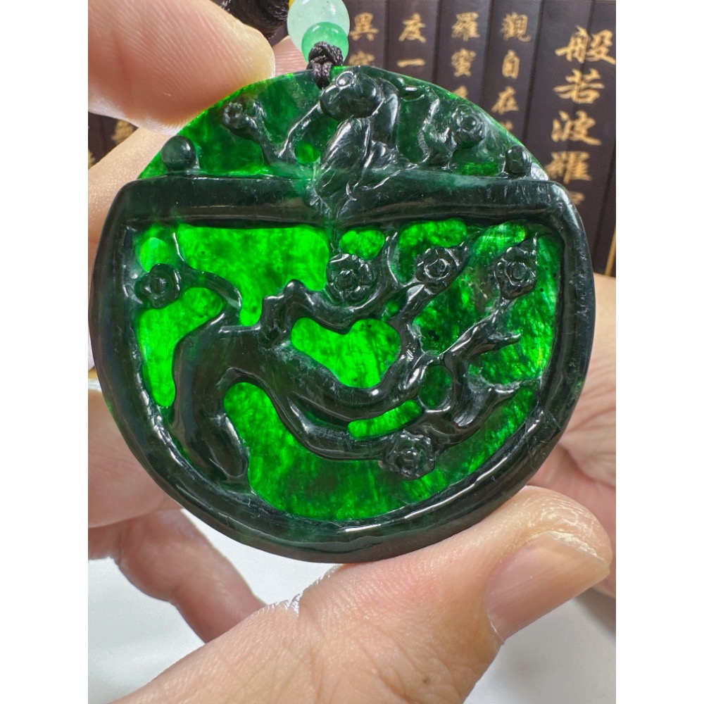 天然翡翠A貨-喜鵲報喜喜上眉梢成果豐碩鐲心掛件 商品編號072009-細節圖10