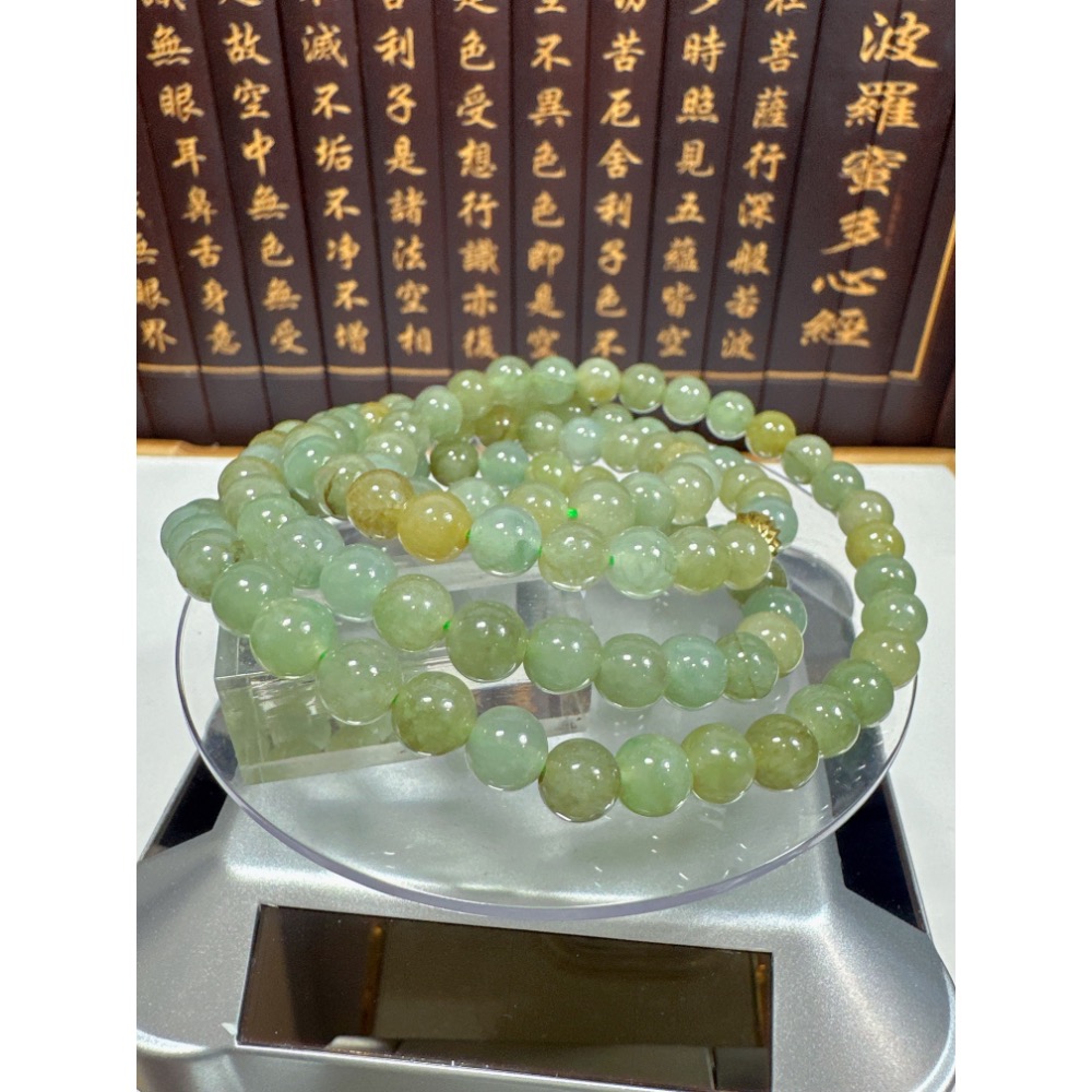 天然翡翠A貨-7mm黃加綠108顆圓珠項鍊 商品編號：080205-細節圖3