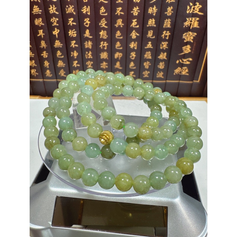 天然翡翠A貨-7mm黃加綠108顆圓珠項鍊 商品編號：080205-細節圖4